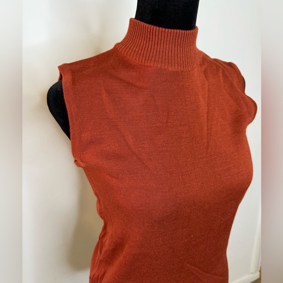Vintage wool blend rust sleeveless mock neck turtleneck preppy zip back M/L EUC - Picture 3 of 9